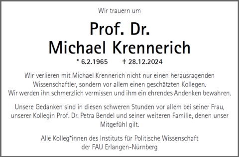 Towards entry "We mourn the loss of Prof. Dr. Michael Krennerich"